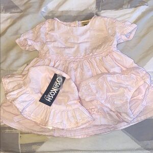 Pink Baby Dress with Hat and Bloomers